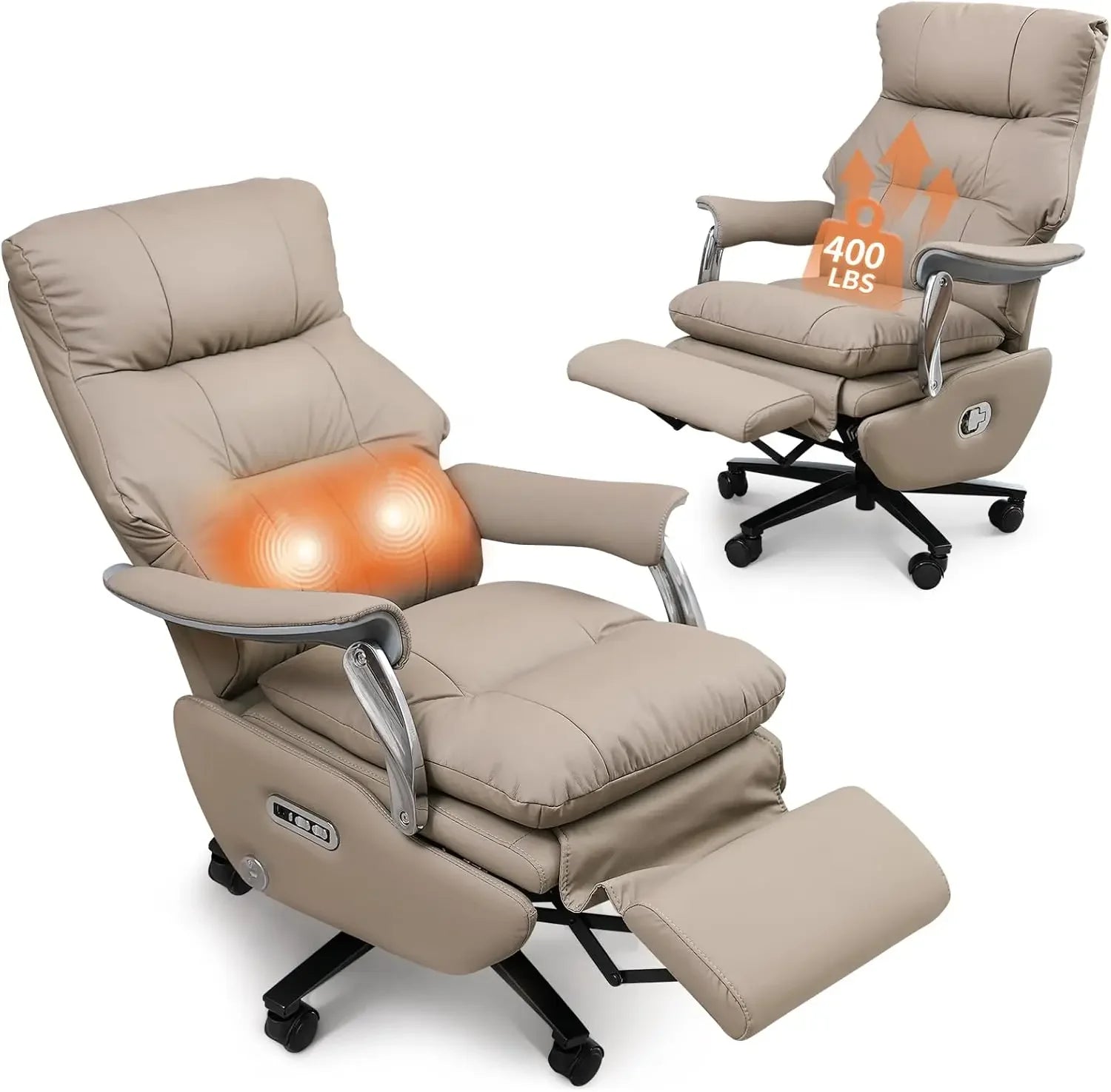 Genuine Leather Executive Office Chair Dual-Motor With Foot Rest — Taupe | KIMLUD