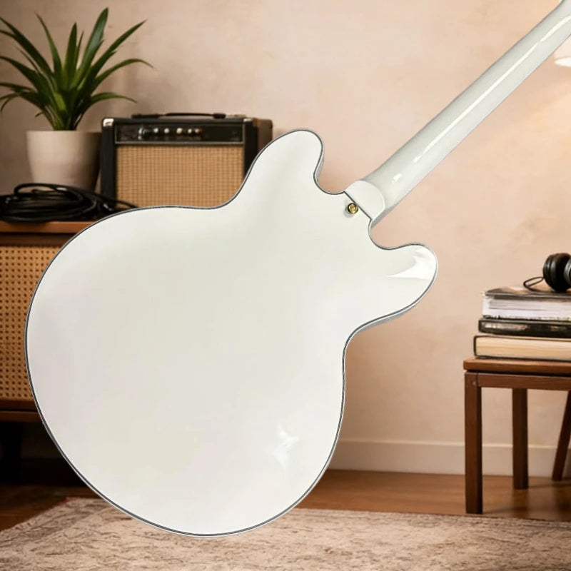Semi-Hollow Electric Guitar 335 Rosewood Fingerboard Tune-O-Matic Bridge — White | KIMLUD