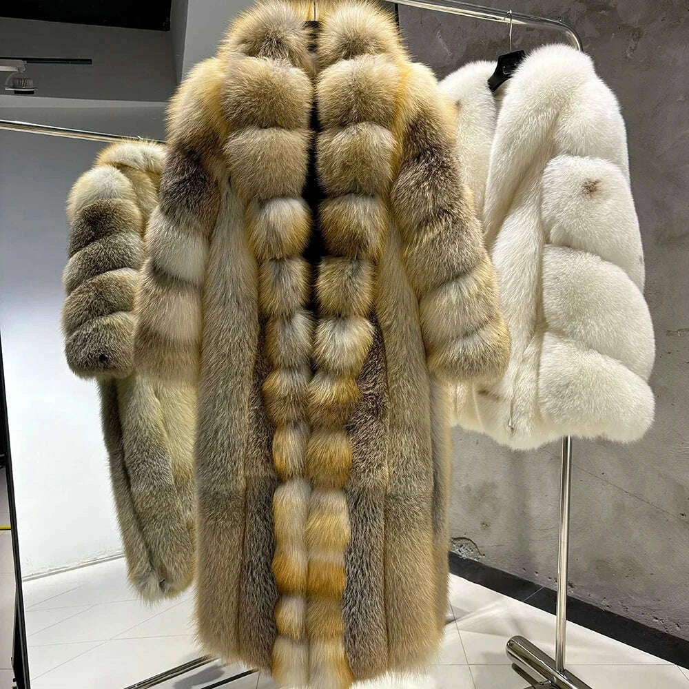 KIMLUD, YOLOAgain Luxury Long Real Fox Fur Jacket Coat Women2025 Winter Natural Golden Fox Fur Coat Outerwear, KIMLUD Womens Clothes