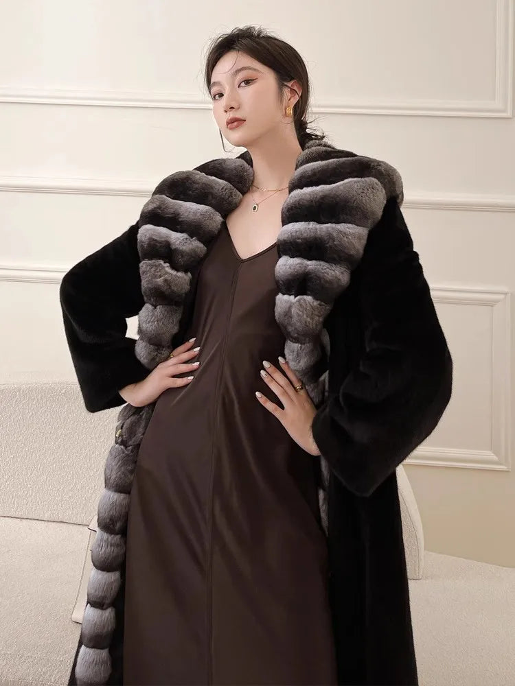 Long Faux Fur Coat Women Autumn Winter Large Jacket Overcoat White Turn Down Collar Pockets Thick Coat Warm Jackets Maxi Coats