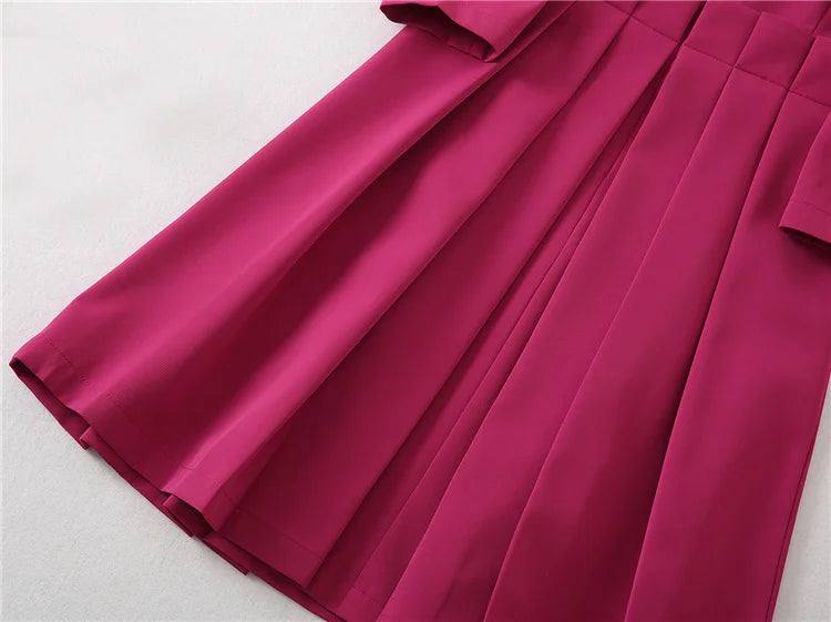 Pleated Jacquard Midi Dress Fit-and-Flare — Fuchsia | KIMLUD