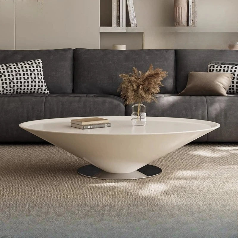 Minimalist Round Coffee Table Unique Aesthetic — White | KIMLUD