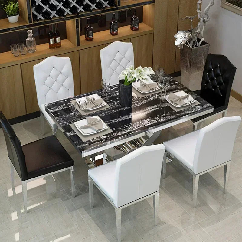 Marble Dining Table Set Rectangular 6 Chairs — Warm Gold | KIMLUD