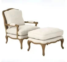 French farmhouse antique wooden armchair lounge living room furniture with stool accent chair