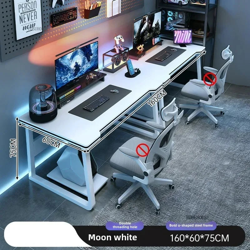 L-Shaped Double Computer Desk Home Office — Black | KIMLUD