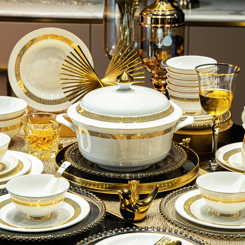 Fine Bone China Dinnerware Sets Gold Trim — White | KIMLUD