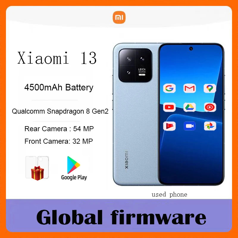Global firmware Original Xiaomi 13 5G Smartphone 6.36 inches HyperOS 2.0 4500mAh IP68 2400x1080px used phone