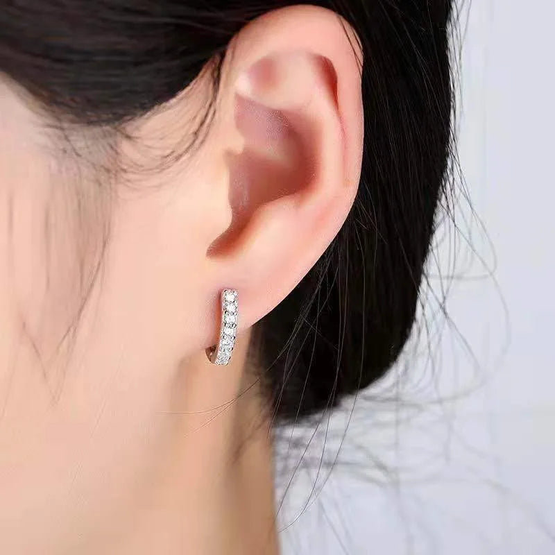 Sterling Silver Earrings Shining Zircon Circle Hoops — Silver | KIMLUD