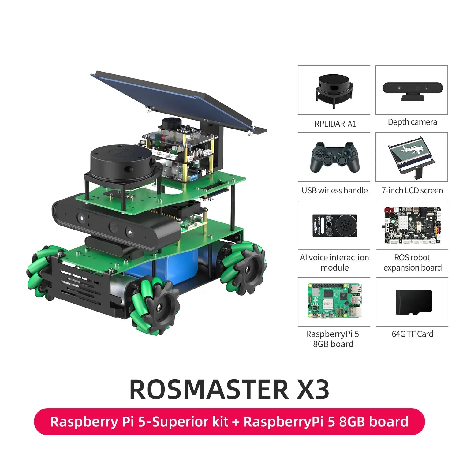 ROSMASTER X3 ROS2 Robot Aluminum Alloy Frame Autopilot Lidar Mapping for Jetson NANO Orin NX SUPER Orin NANO SUPER Raspberry Pi5