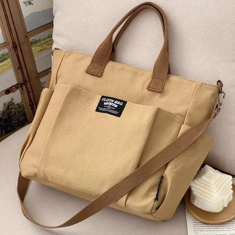 Urban Minimalist Canvas Tote Bag Large Capacity — Beige | KIMLUD