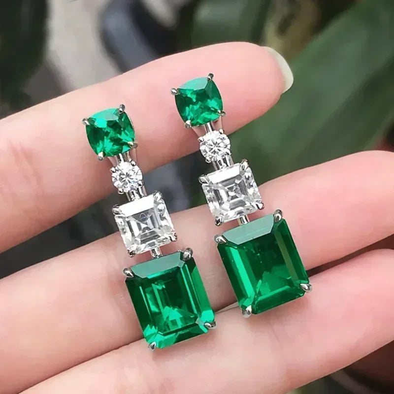 Cubic Zirconia Drop Earrings Water-Drop Inlaid — Emerald | KIMLUD