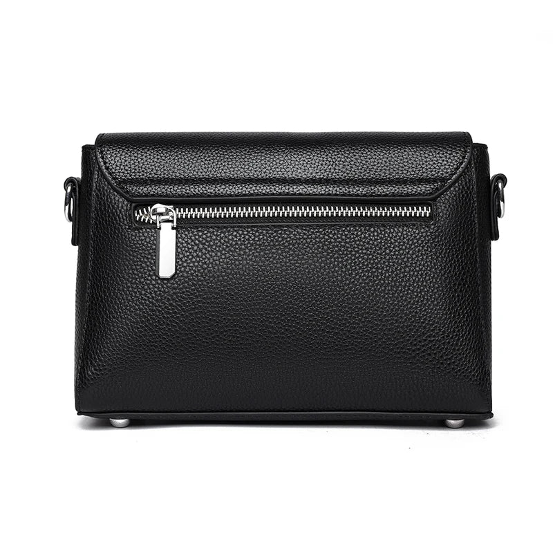 Genuine Cowhide Crossbody Bag Small Flap — Black | KIMLUD