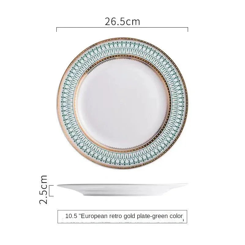 Ceramic European Style Dessert Plate With Gold Rim And Subtle Depth — White | KIMLUD
