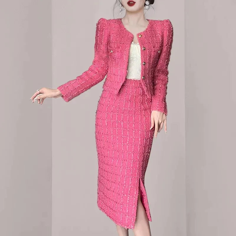 KIMLUD, Insozkdg 2024 New Trendy Skirt Suits Autumn Chic Style Two-Piece Set Elegant Charm Women Female Office Lady Girl High Quality, KIMLUD Womens Clothes