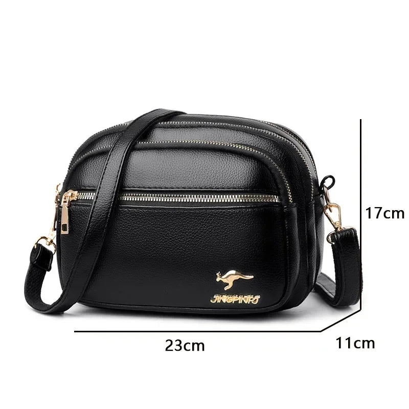 Soft Leather Shoulder Messenger Bag With Multiple Pockets And Wear-Resistant Finish — Black | KIMLUD