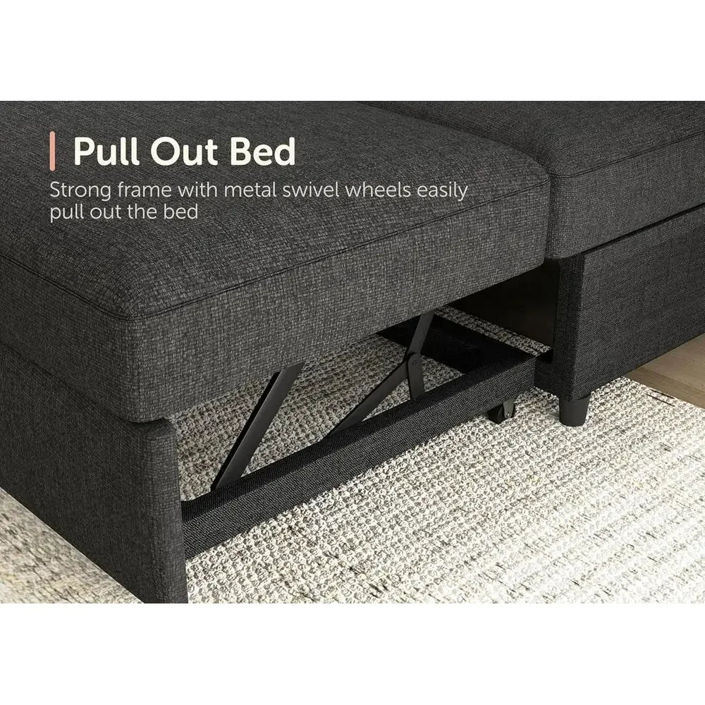 BestsellerGray Sectional Sofa with Hidden Bed and Storage for Living Room