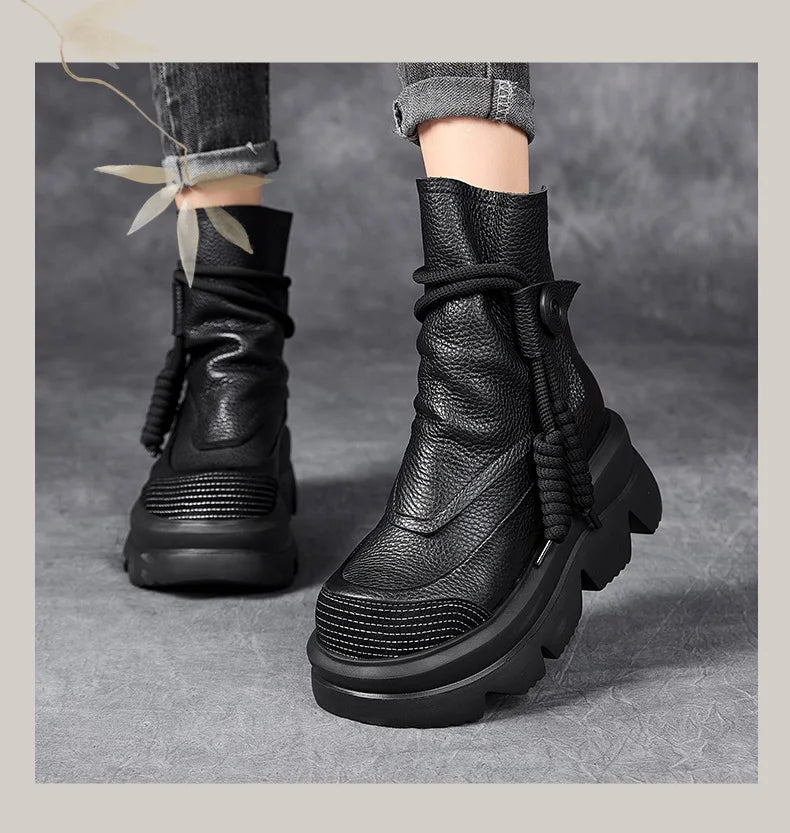 DRKANOL Fashion Thick Bottom Retro boots Women Autumn Winter Thick Plush Warm Platform Wedges Heel Back Zipper Ankle Boots Lady