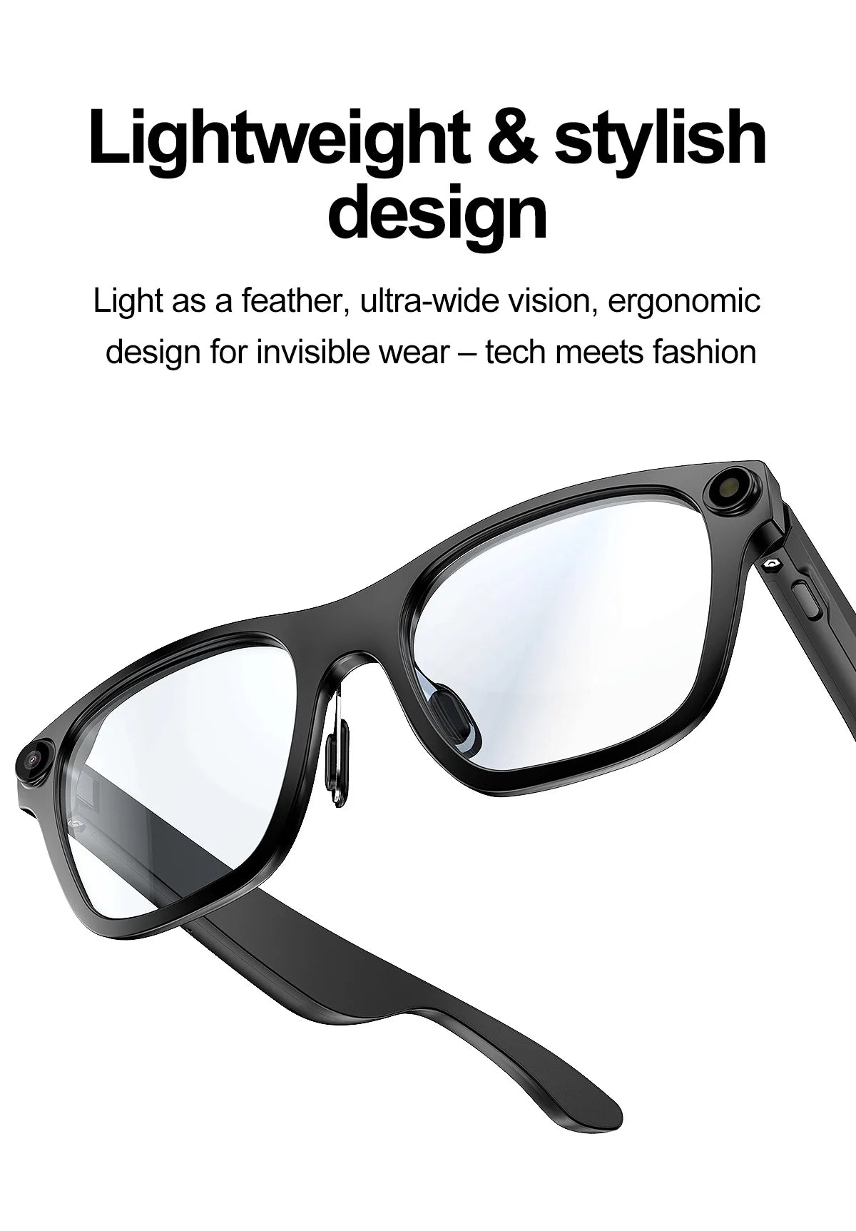 New AI Smart Glasses JL7018F Chip BT V5.4 WiFi 500W Pixel Video 1080P 2pin Magnetic Charging 220mAh Voice Call Video Recording