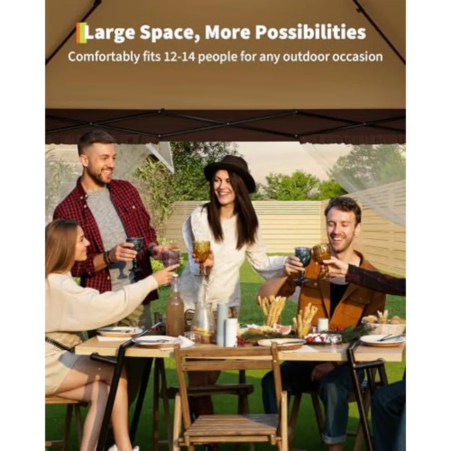 Polyester Outdoor Pop Up Gazebo Tent — Beige | KIMLUD