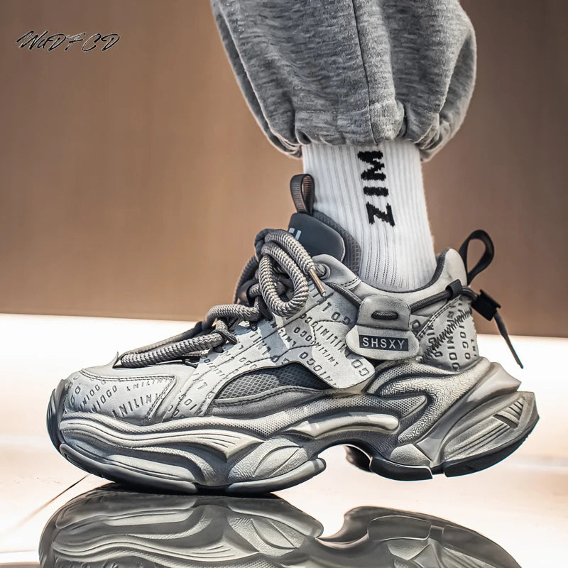 Men's Chunky Sneakers – Height Increasing Platform – Leather Fabric | KIMLUD