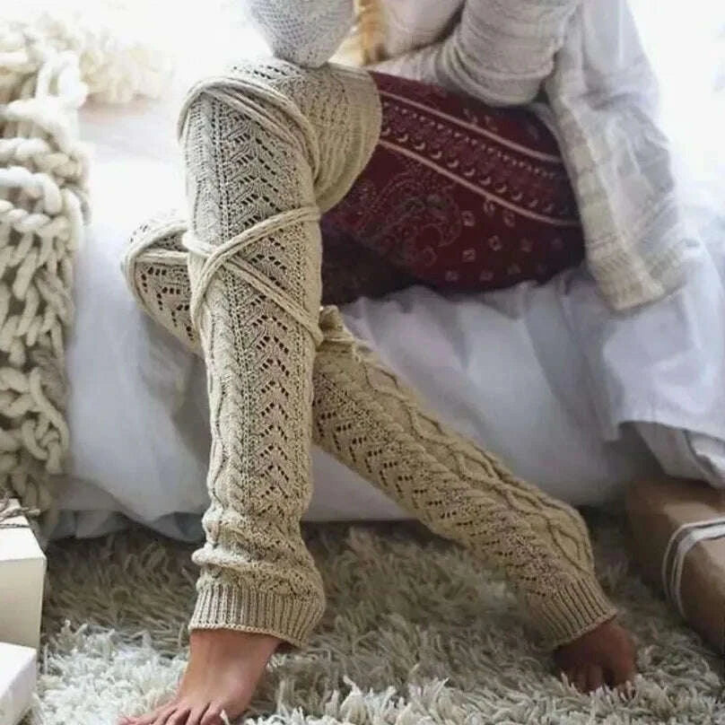 KIMLUD, Womens Leg Warmers Boots Gaiter Winter Ankle Warm Thermal Ladies Wool Above Knee High Socks Knitted Female Y2k Accessory Gothic, KIMLUD Womens Clothes