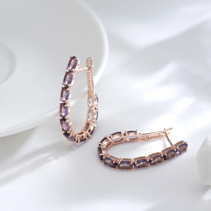 JULYDREAM Full Oval Purple Zircon 585 Gold Color Hoop Earrings Women Luxury Geometric Jewelry Party Wedding Accessories