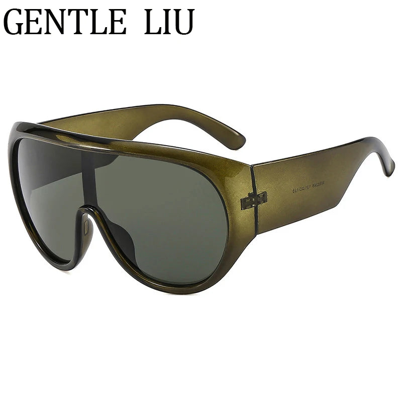 Y2K Oversized Shield Sunglasses One-Piece Visor — Black | KIMLUD
