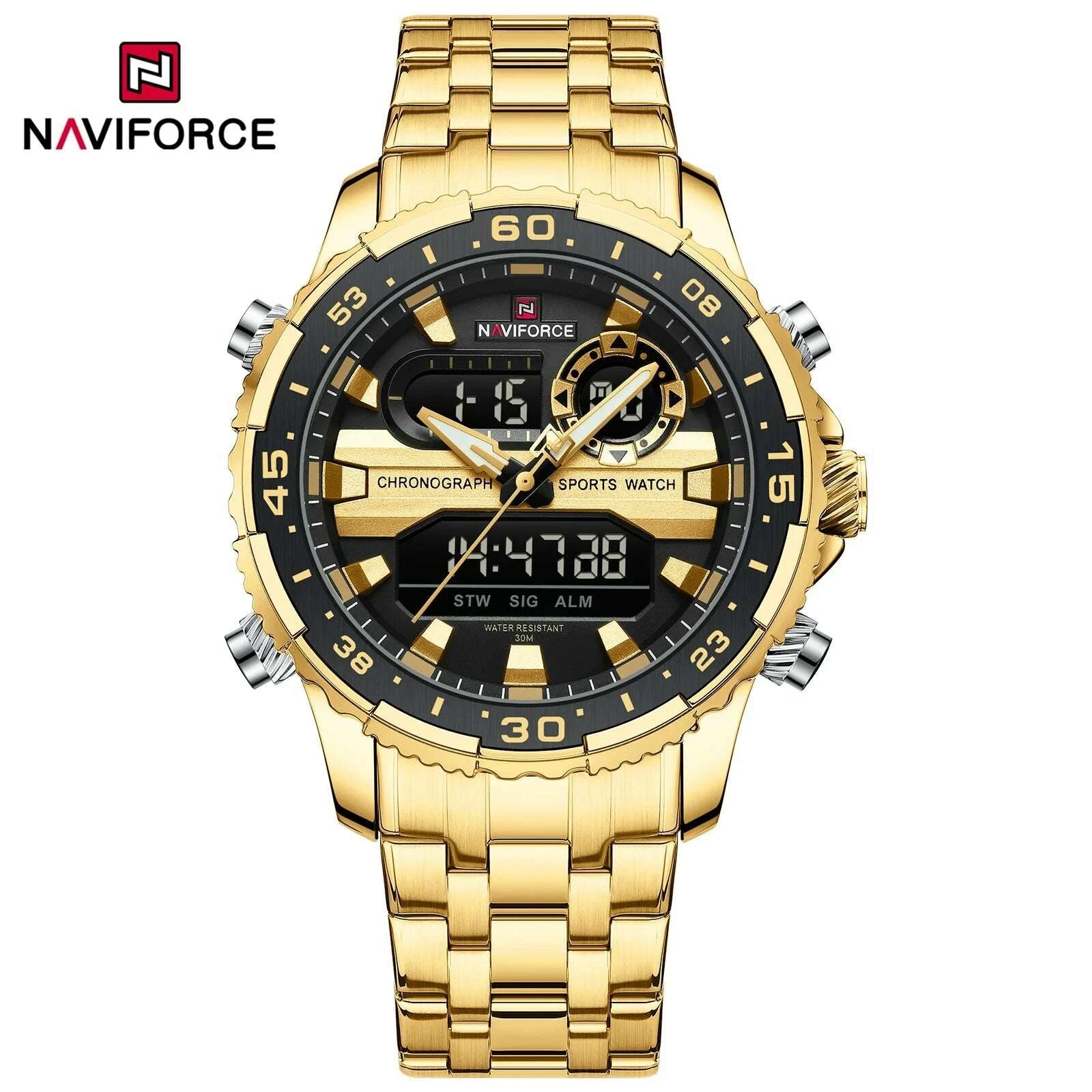 KIMLUD, NAVIFORCE Fashion Brand Black Gold Men Watch Fashion Luxury Quartz Wrist Watches Sport Waterproof Stainless Steel Strap NF9234, KIMLUD Womens Clothes