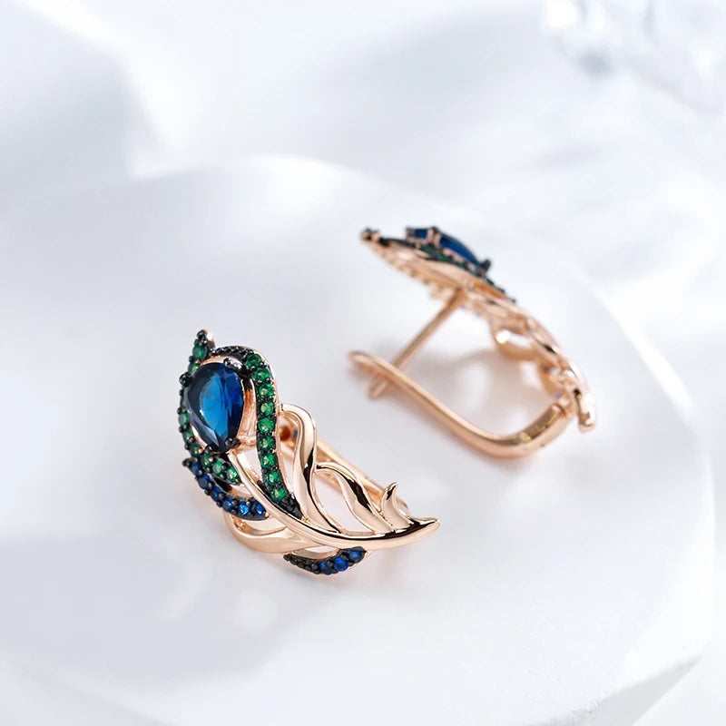 Zircon Drop Earrings Vintage Crystal Leaf — Blue | KIMLUD