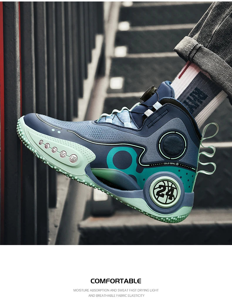 Rotary button shock-absorbing anti-slip wear-resistant sports shoes youth sports students high top basketball shoes male