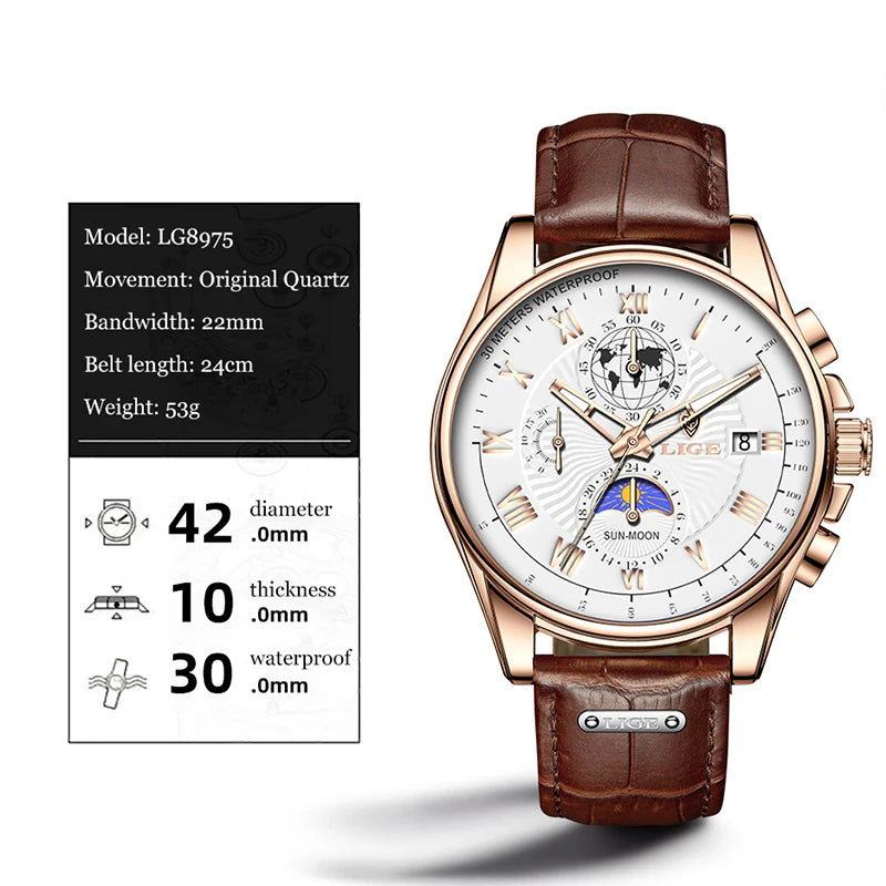 LIGE Fashion Automatic Date Men Quartz Watches Top Brand Luxury Male Clock Chronograph Sport Mens Wrist Watch Relogio Masculino