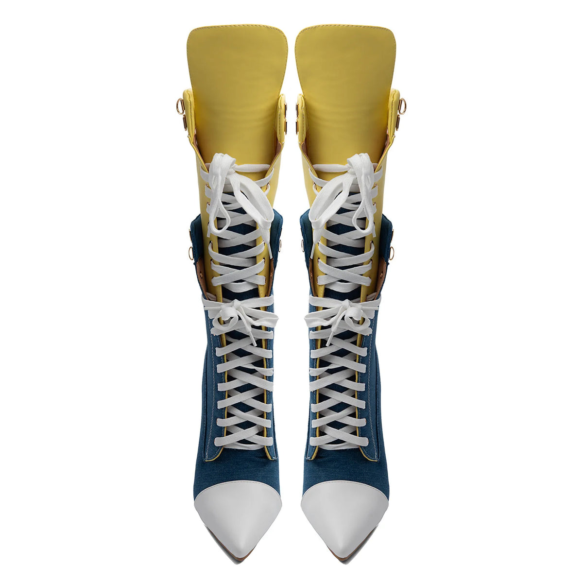 Ankle Boots – Color Block Denim – Stiletto Heel – Multicolor | KIMLUD