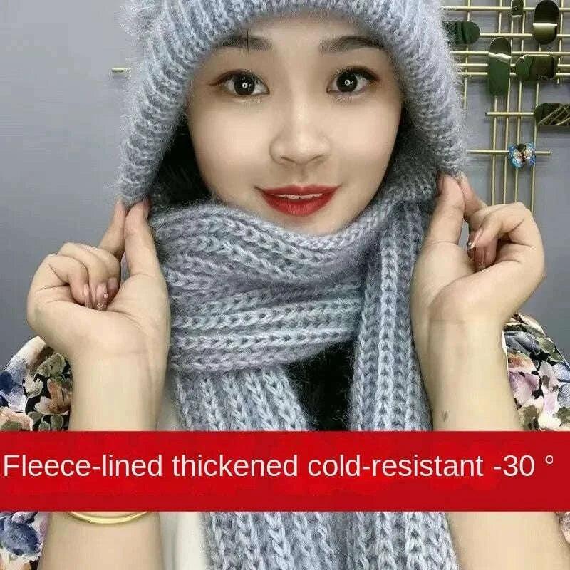 KIMLUD, New Plush and Thickened Scarf Integrated Wind and Snow Hat, Autumn and Winter Squirrel Fluff Thread Hat for Warmth, KIMLUD Womens Clothes