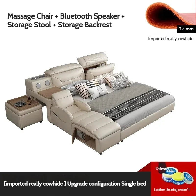 Adjustable Electric Double Bed Frame with Massager - Modern Multifunctional King Size Furniture Set