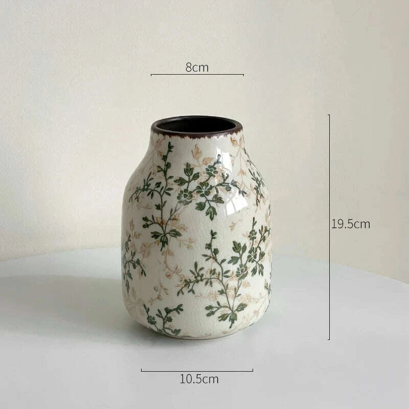 KIMLUD, New Chinese ceramic vase dried flower water flower arrangement retro living room entrance decoration ornament small and fresh, KIMLUD Womens Clothes