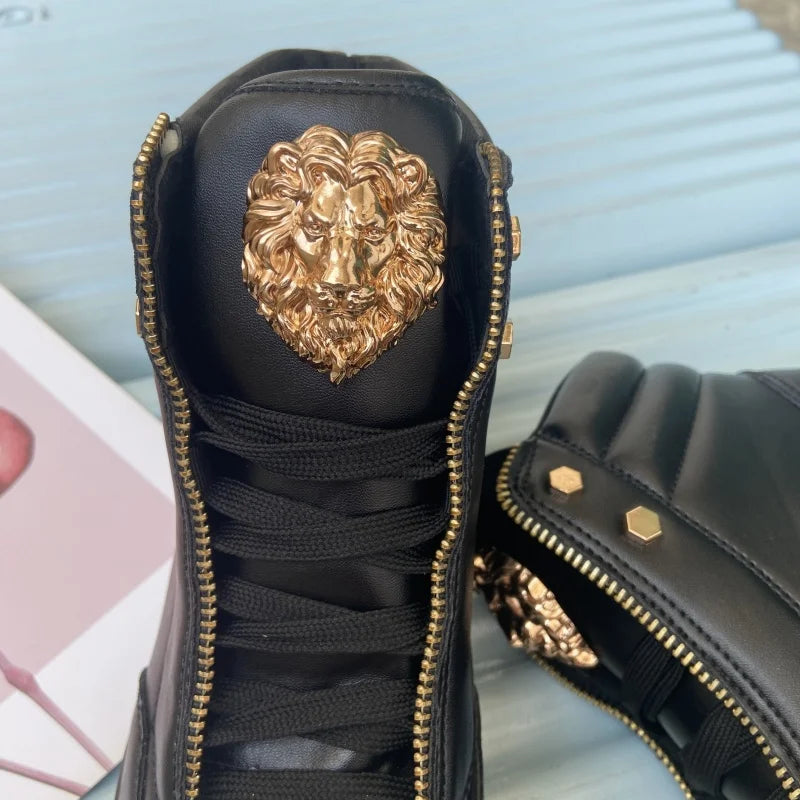 High-Top Zip-Decorated Sneaker With Breathable Mesh Lining — Black | KIMLUD