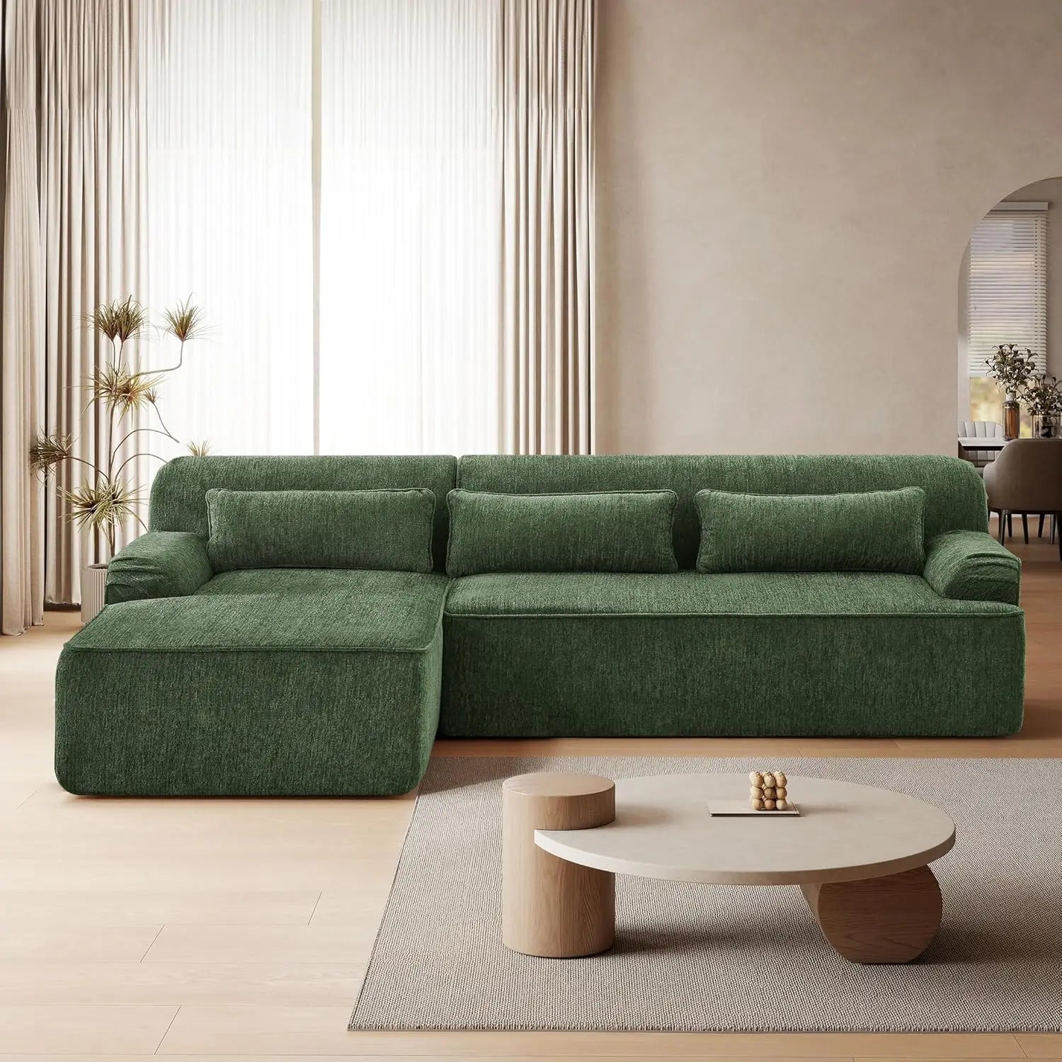 L-Shaped Modular Sectional Chenille Sofa 3 Pockets Scratch Pet Friendly Living Room 102in Left Facing Green, Customized