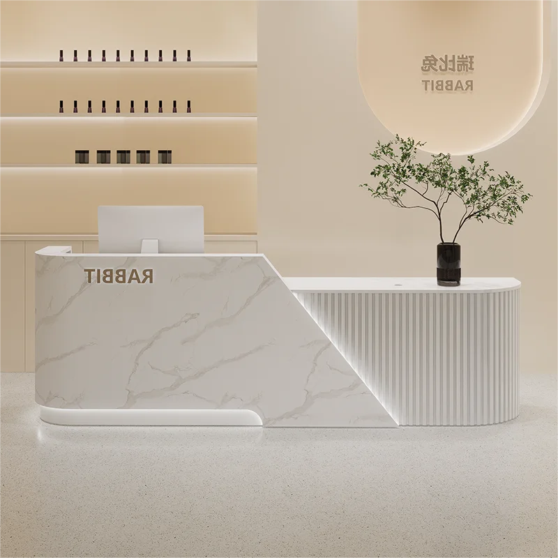 Industrial Modern Reception Desk Sculpted For Beauty Salons — White | KIMLUD