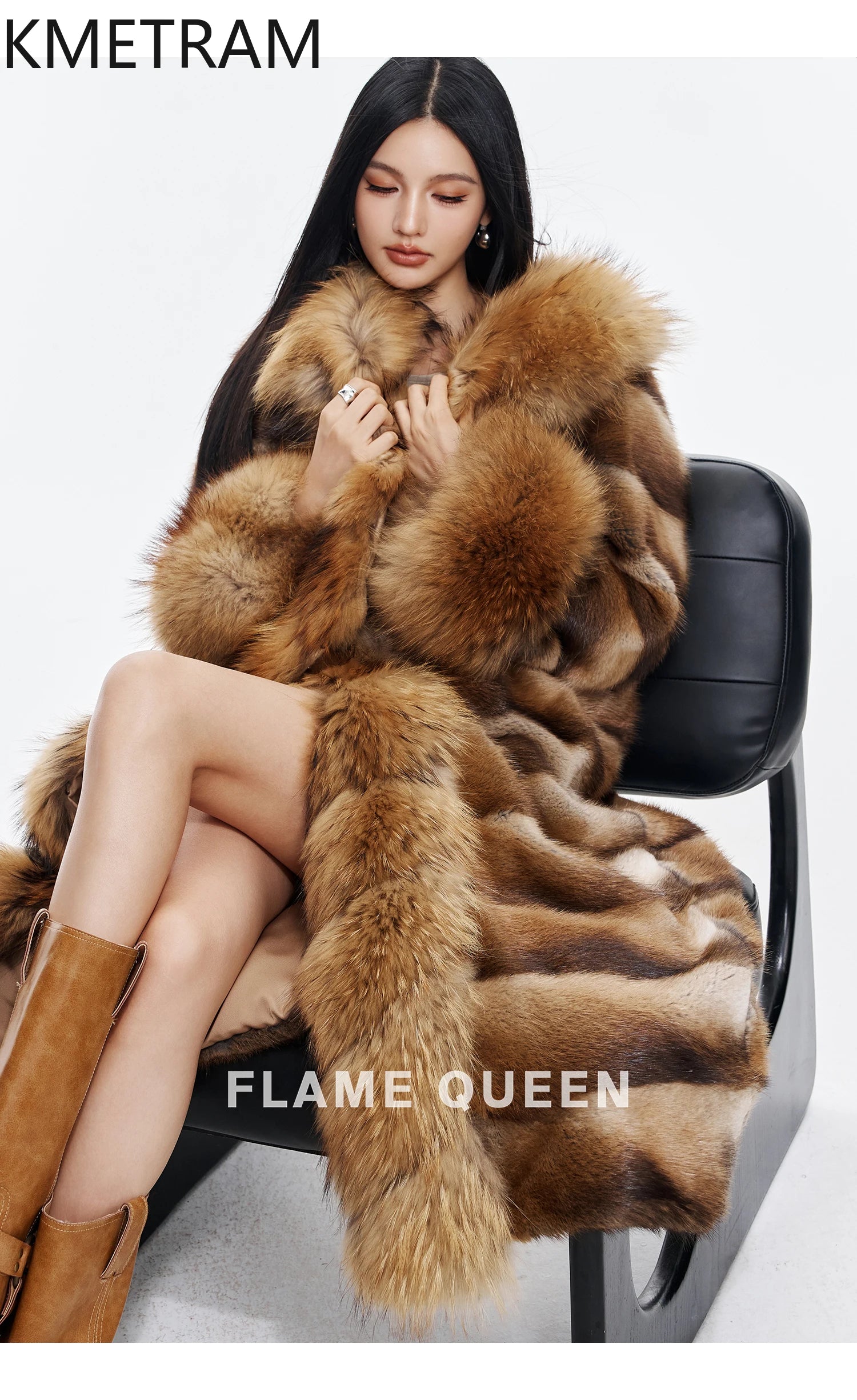 Luxurious Muskrat Fur Solid Long Coat — Natural | KIMLUD