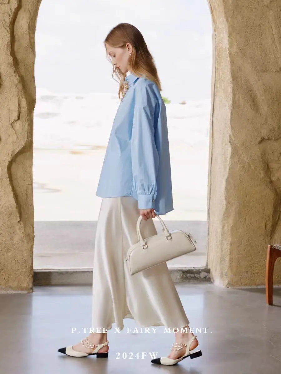 New In 2024 Autumn Sequined Stitch Cotton Shirts and Blouses Woman Elegant Top Blusas Women Clothes Office Lady Casual Shirts