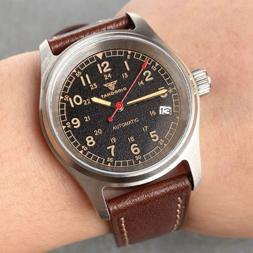 Tandorio 20ATM Waterproof Diver 36mm Field Watch Men NH35 Mechanical Movt Black White Dial Luminous Sapphire Glass 3.8 Auto Date
