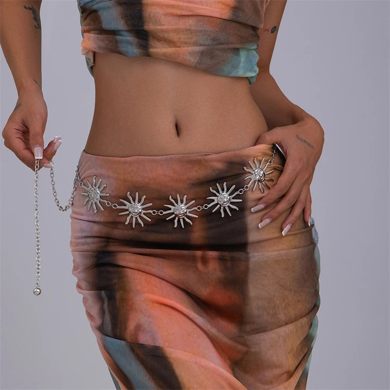 Ethnic Style Waist Chain Accessories Bohemia Versatile Belt Women's Dress High-end Waistband Retro Metal Star Sun Belly Chain
