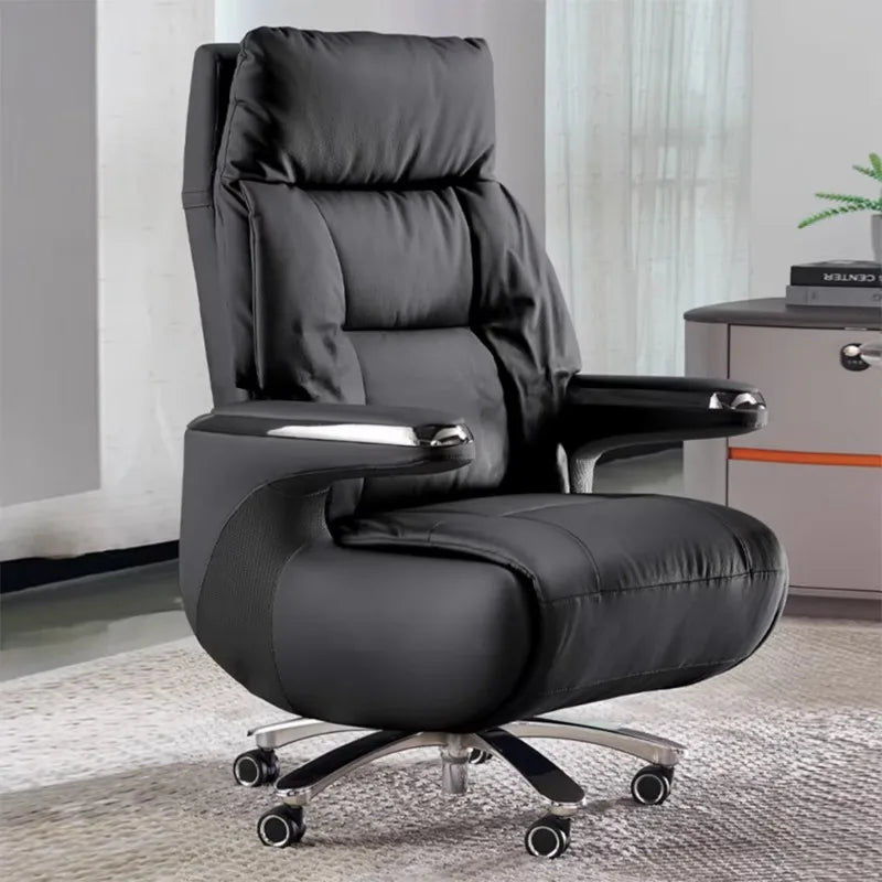 Synthetic Leather Executive Recliner Chair With Massage Function And Lumbar Support — Black | KIMLUD