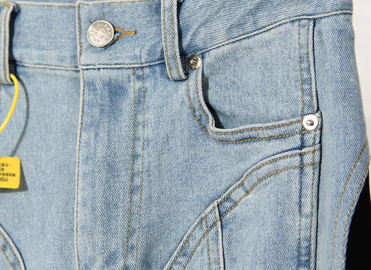 Patchwork Colorblock Women's Jeans High Waist Slim Casual Straight Denim Pencil Pants Female Fashion