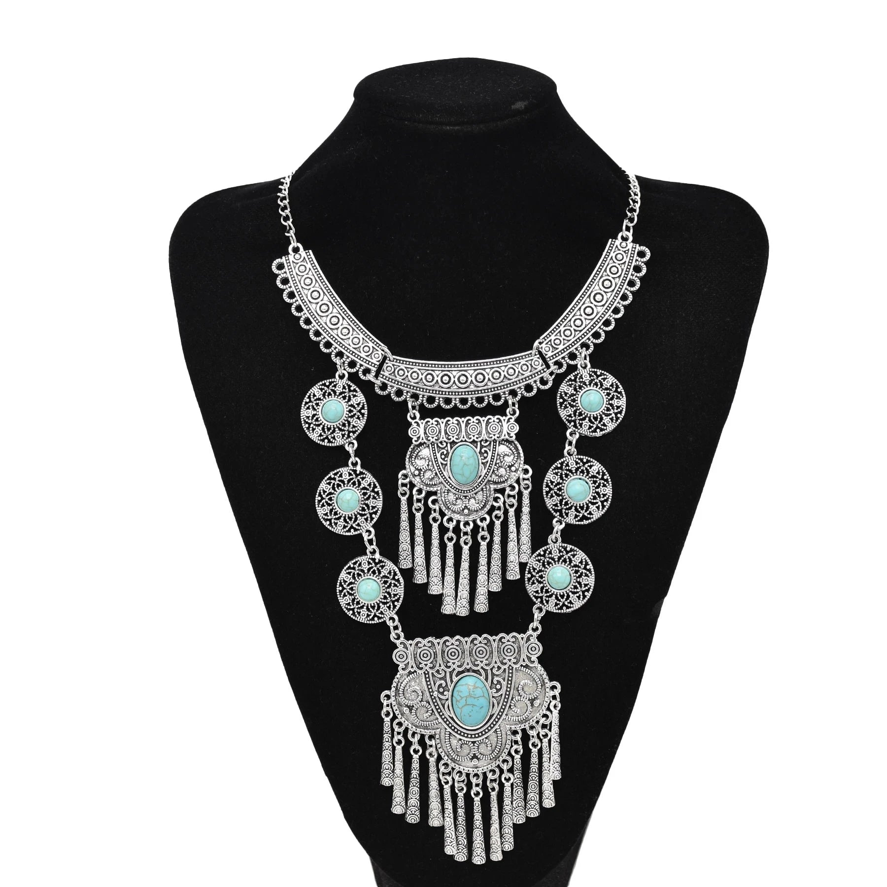 Collar Necklace - Big Chunky - Tibetan Silver - Silver | KIMLUD