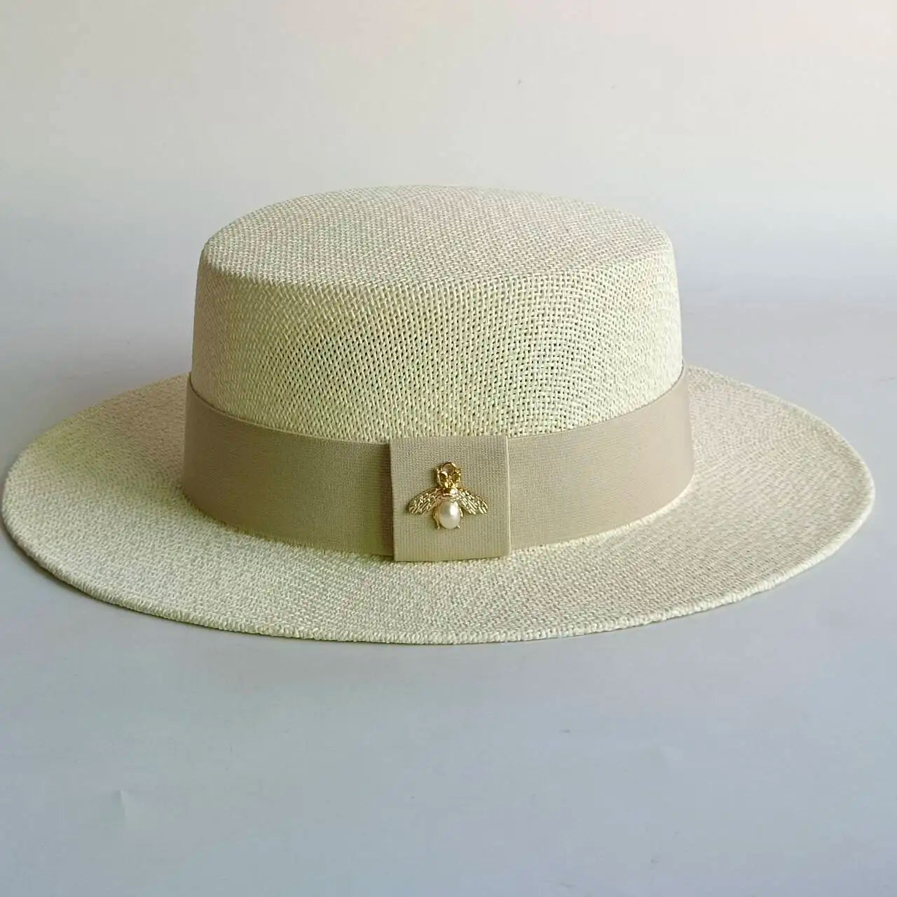 Chain Strap Straw Hat summer beach straw hat pearl Pork pie sun hat new elastic ribbon hat 여름모자