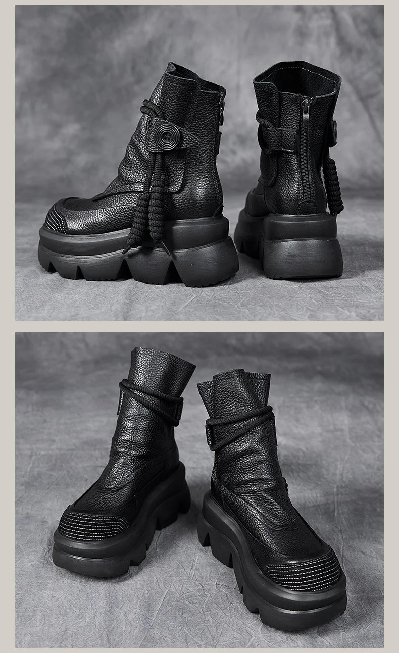 DRKANOL Fashion Thick Bottom Retro boots Women Autumn Winter Thick Plush Warm Platform Wedges Heel Back Zipper Ankle Boots Lady