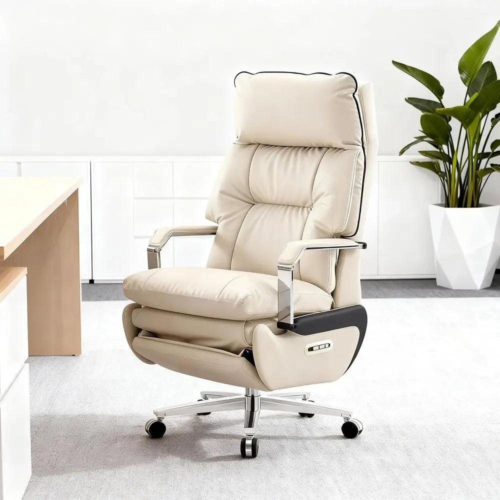 Executive Dual Motor Reclining Chair with Footrest, Massage & Pillow Support, Ergonomic PU Leather Desk Chair for Big and Tall,