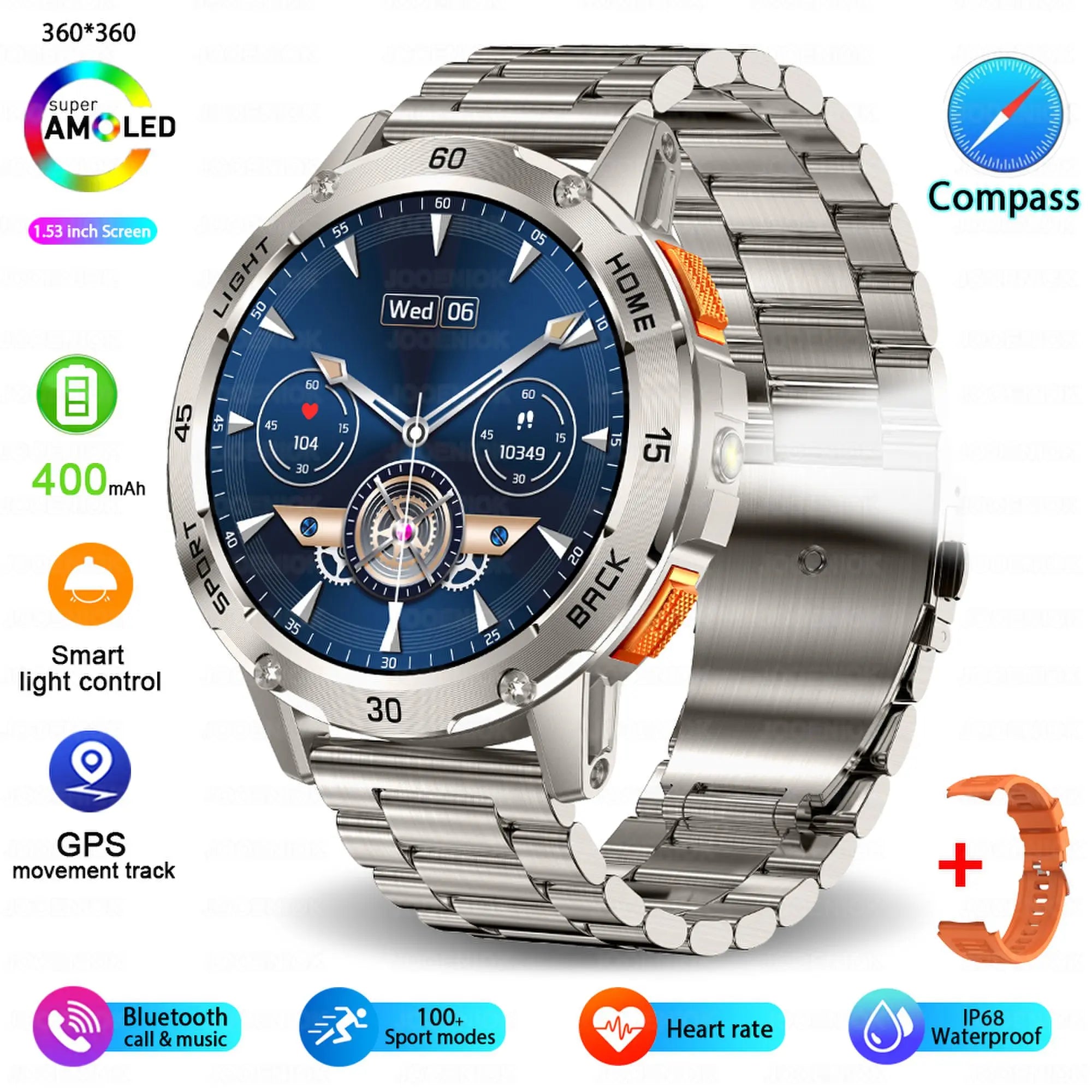 Outdoor Sport Smart Watch Men Compass 400mAh Battery Flashlight Health Monitoring Waterproof Bluetooth Call Smartwatch 2025 New