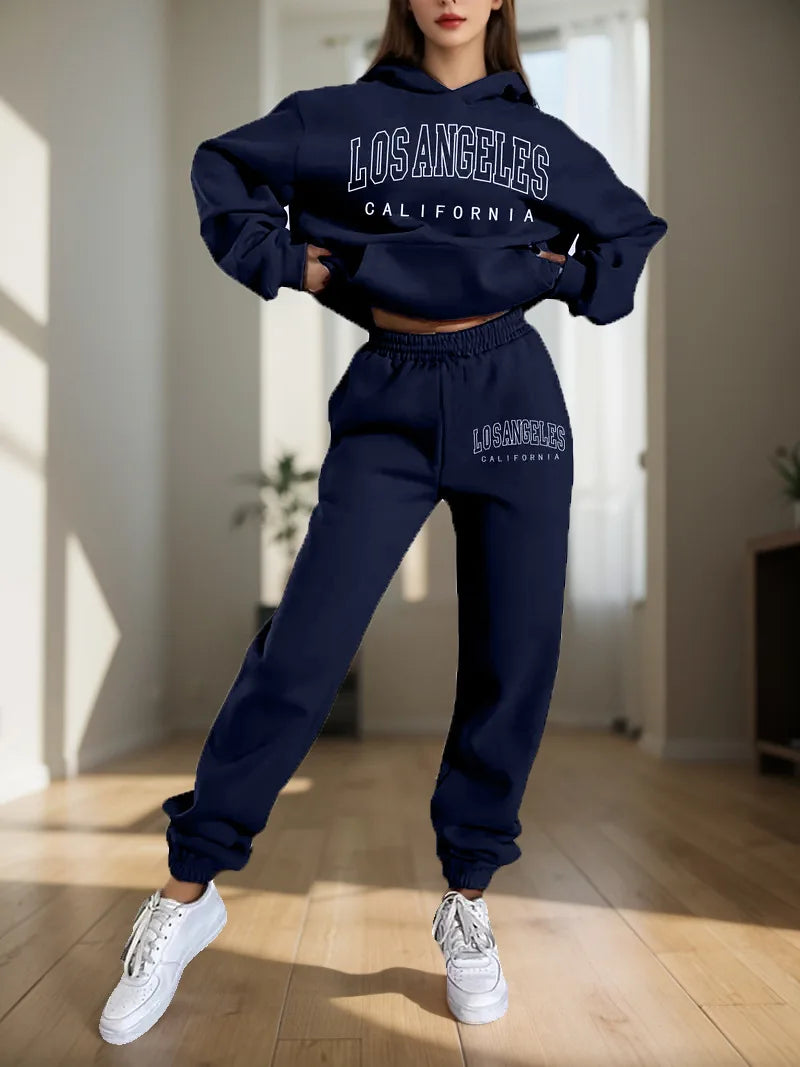 Two Piece Hoodie Set – Letter Print – Loose – Hooded | KIMLUD